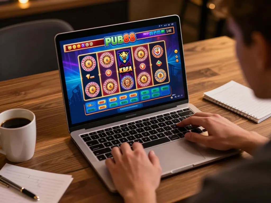 Engaging online gameplay at pub88 showcasing vibrant slots interface on laptop.
