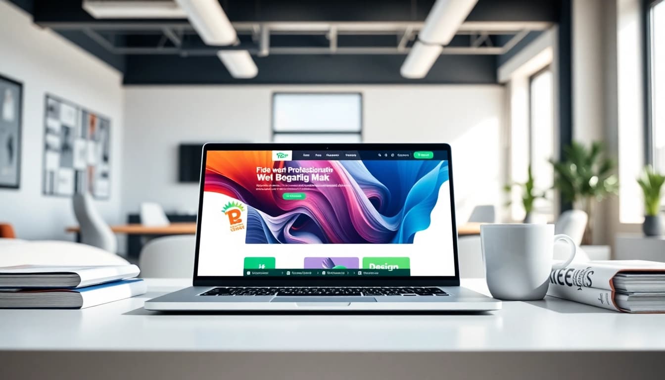 Showcase of Hereford Web Design on a modern laptop in a contemporary office setting.