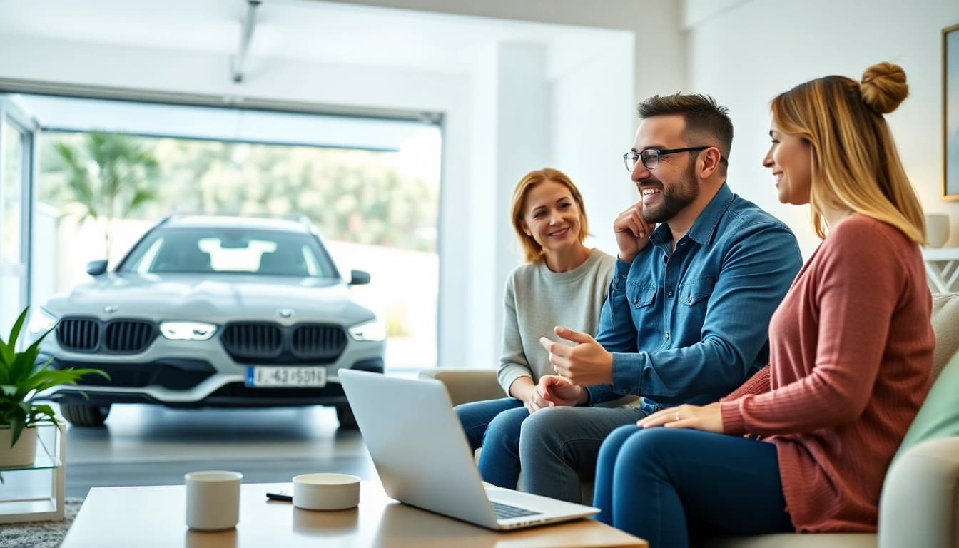 Assessing auto and home protection plans in a warm family setting for security.