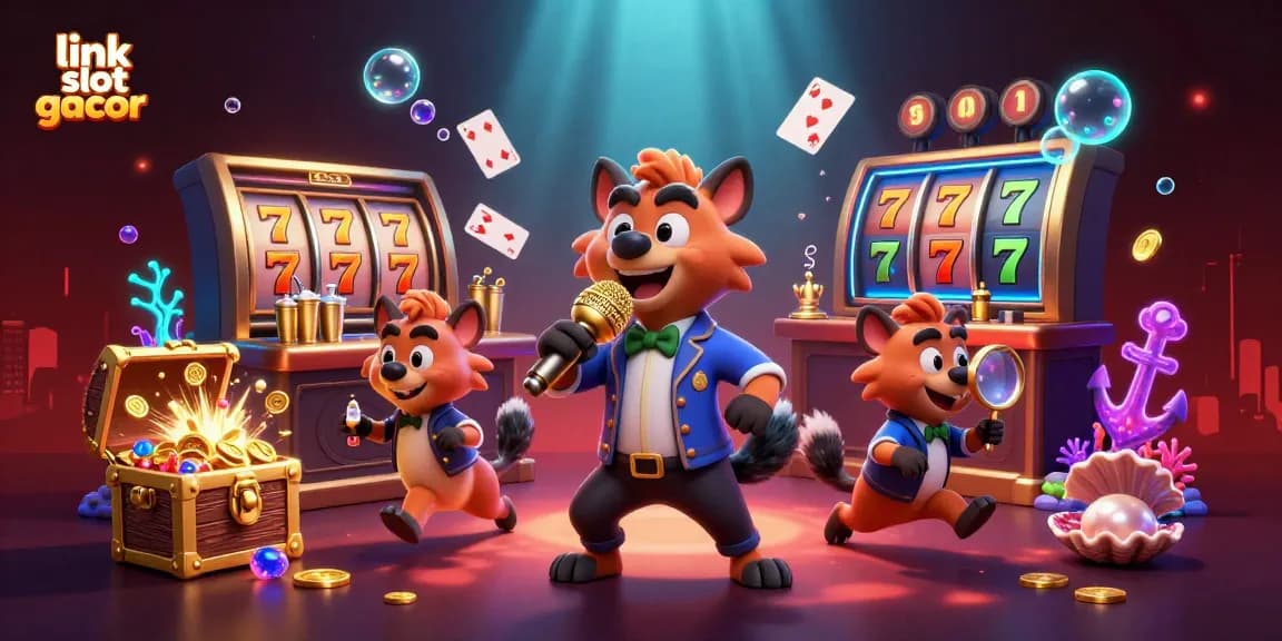 Engage with the link slot gacor experience in a lively casino scene with hyenas.