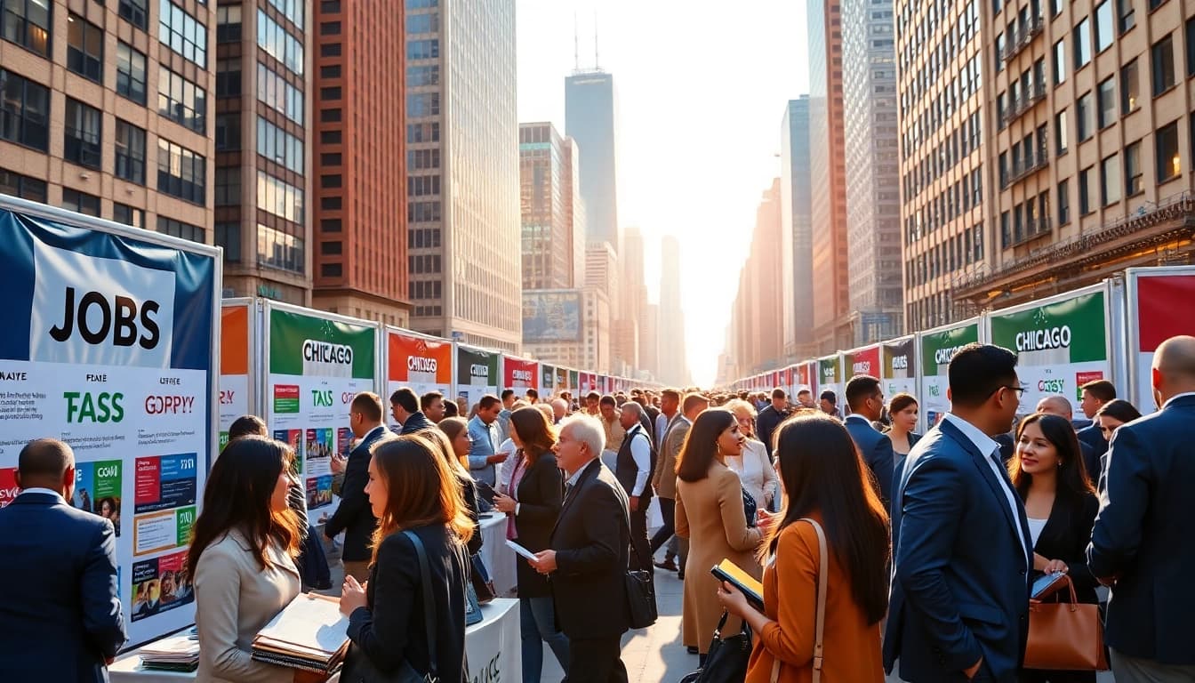 Explore Chicago jobs opportunities at a dynamic job fair with diverse professionals networking.