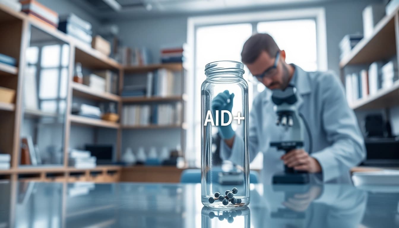 NAD+ molecules being analyzed in a laboratory by a scientist.