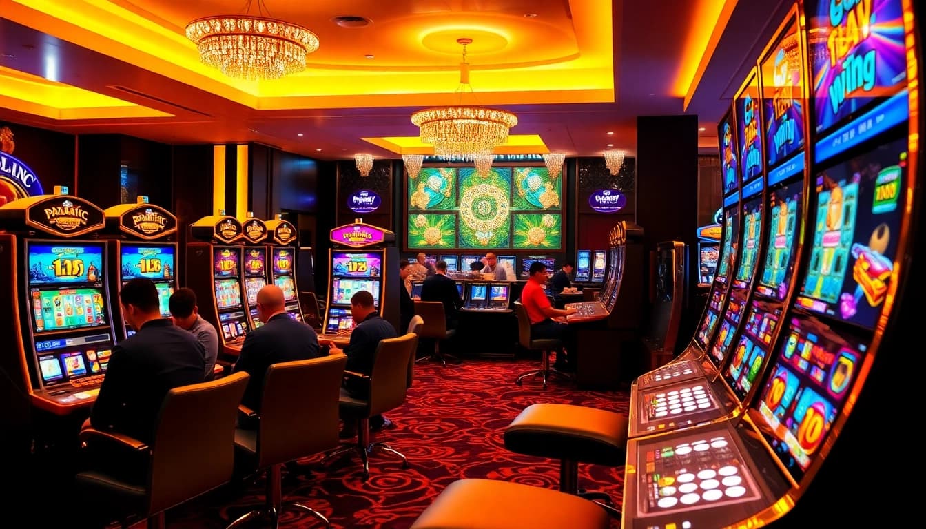 Players enjoying immersive pragmatic slot machines at a vibrant casino.