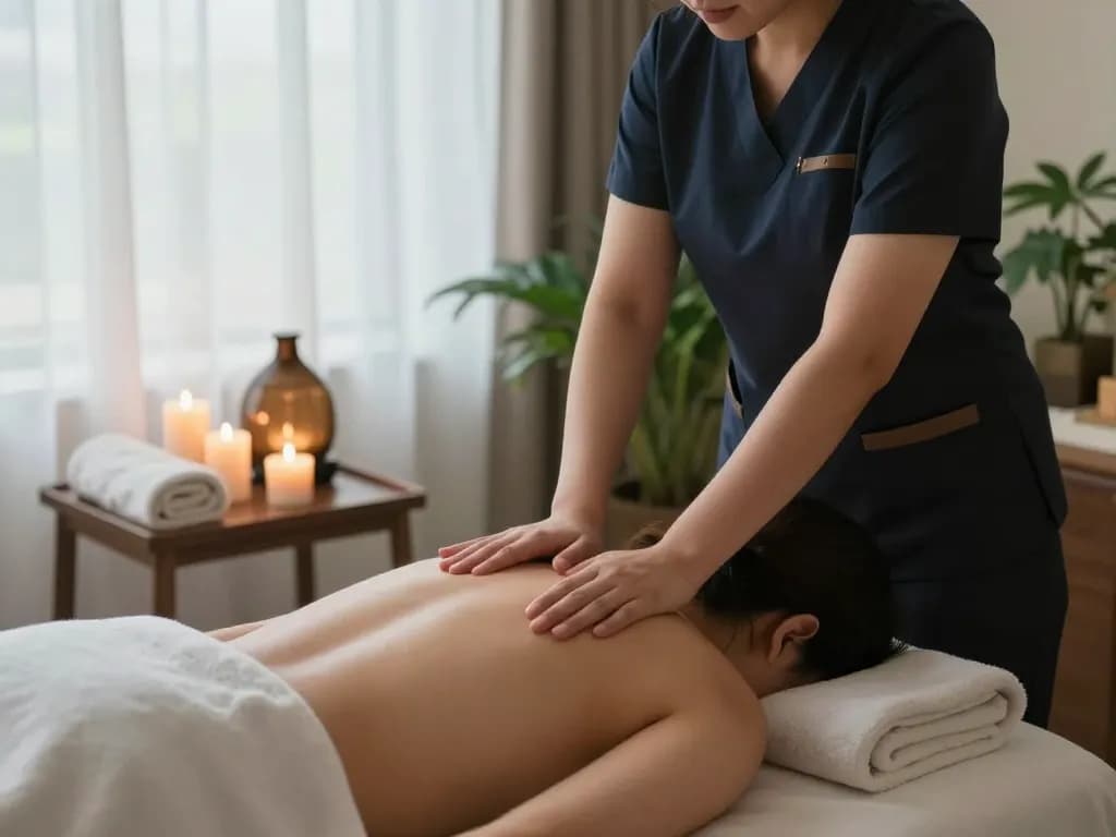 Relaxing 삼성동마사지 therapy session in a serene spa environment with soft lighting.