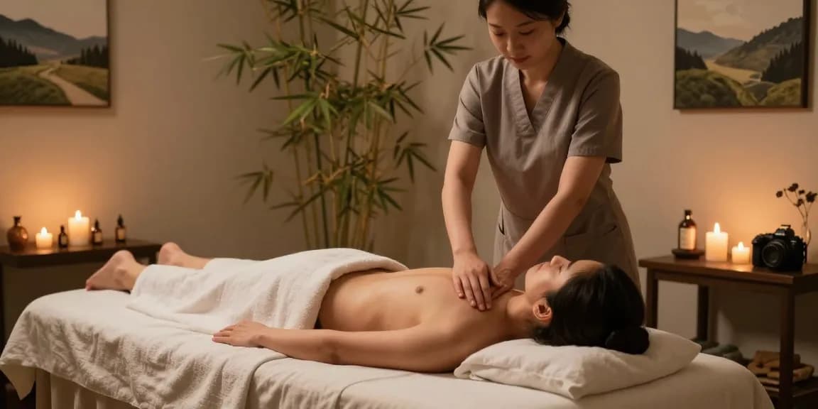 불당동마사지가 진행되는 아늑한 마사지룸의 모습, 편안한 분위기 연출