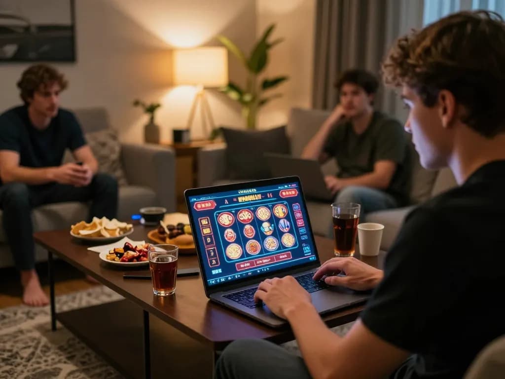 Engaged player enjoying spinaud casino online pokies in a cozy home environment