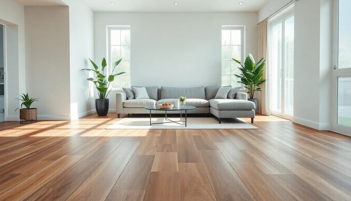 Showcasing luxury vinyl flooring enhancing a stylish living room setting with natural light.
