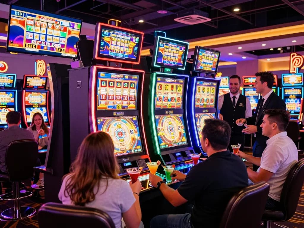 Pemain menikmati keseruan mesin slot link di suasana kasino yang ramai.
