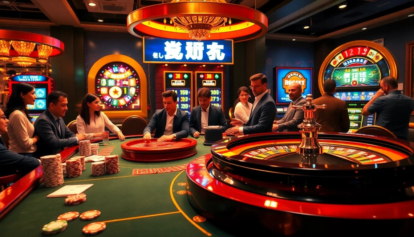 Engaging gambling scene showcasing 바이낸스 회원가입 with players at a roulette table and vibrant casino elements.