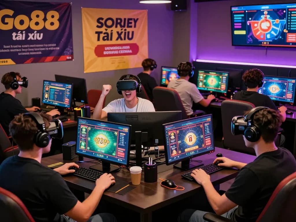 Go88 tài xỉu gameplay in a vibrant online gaming environment with engaged players and digital interface.