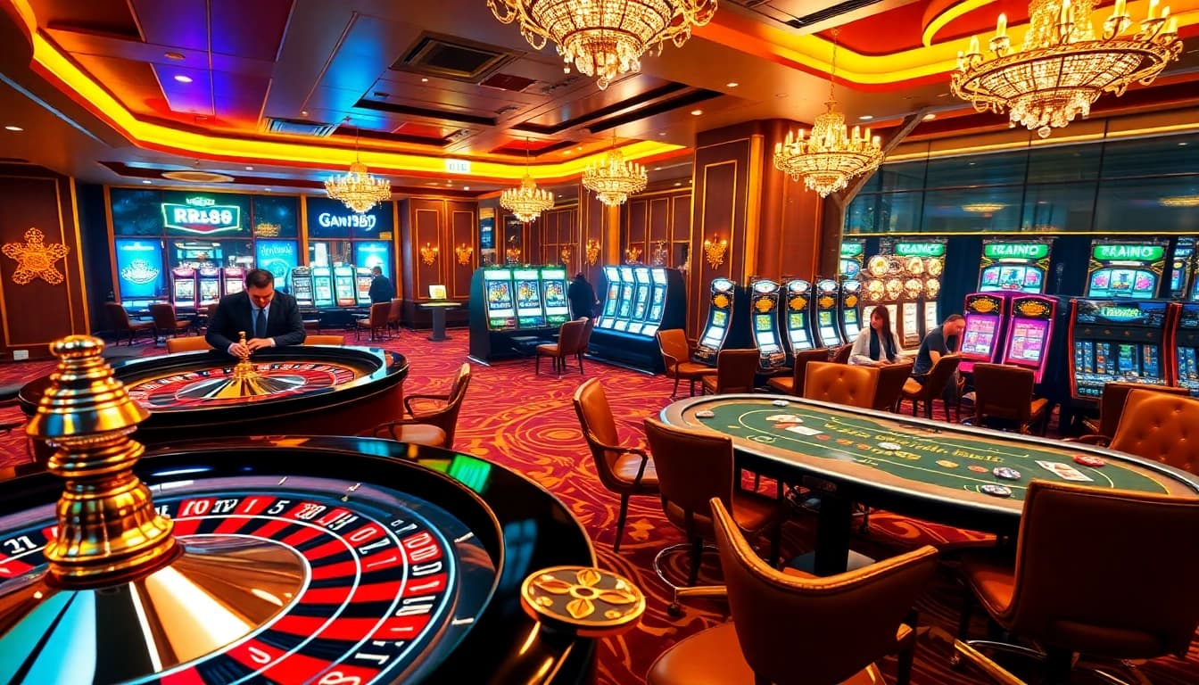 Experience the excitement of RR88 with vibrant casino tables and engaging gambling elements.