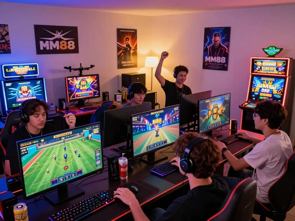 MM88 players engaged in exciting online betting activities in a vibrant gaming environment