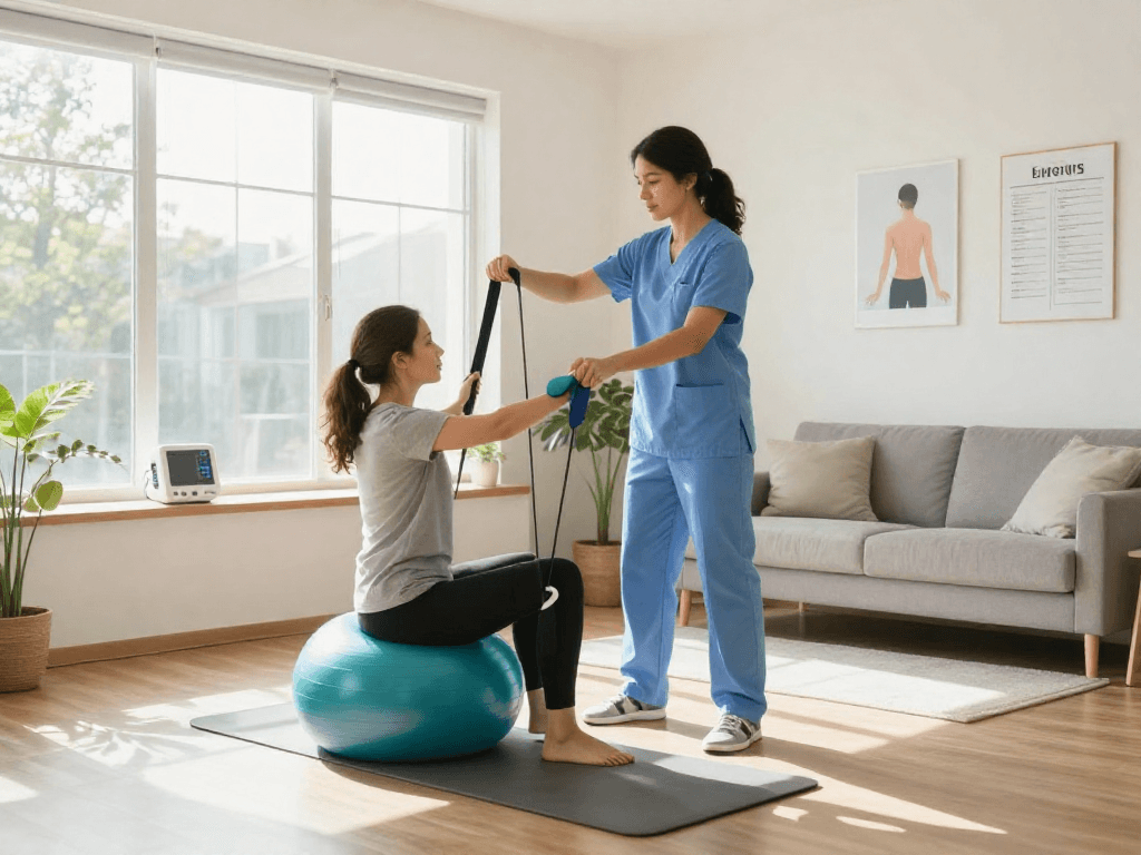 Mobile physiotherapy Mosman providing patient care in a home setting with a healthcare professional assisting recovery.