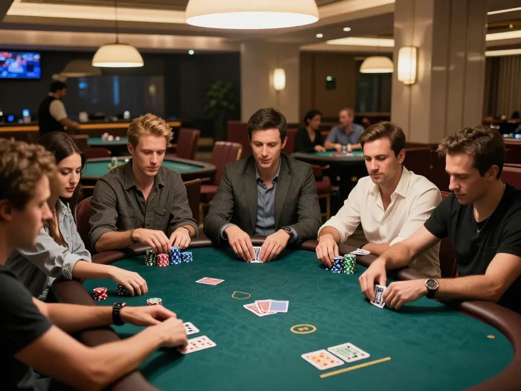 sunwin dealers shuffling cards in a vibrant casino poker game setting