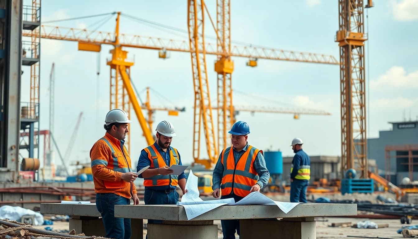 Texas construction news featuring construction workers and machinery on a bustling site.