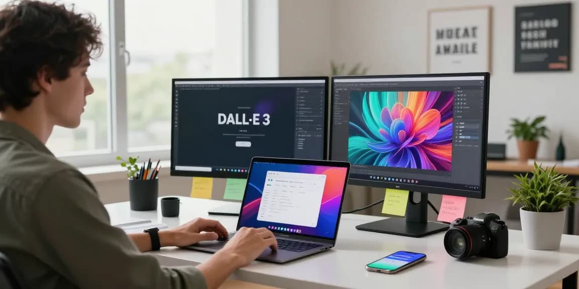 ChatGPT Plus Subscription in Nepal workspace with user accessing advanced AI tools on laptop and vibrant monitors.
