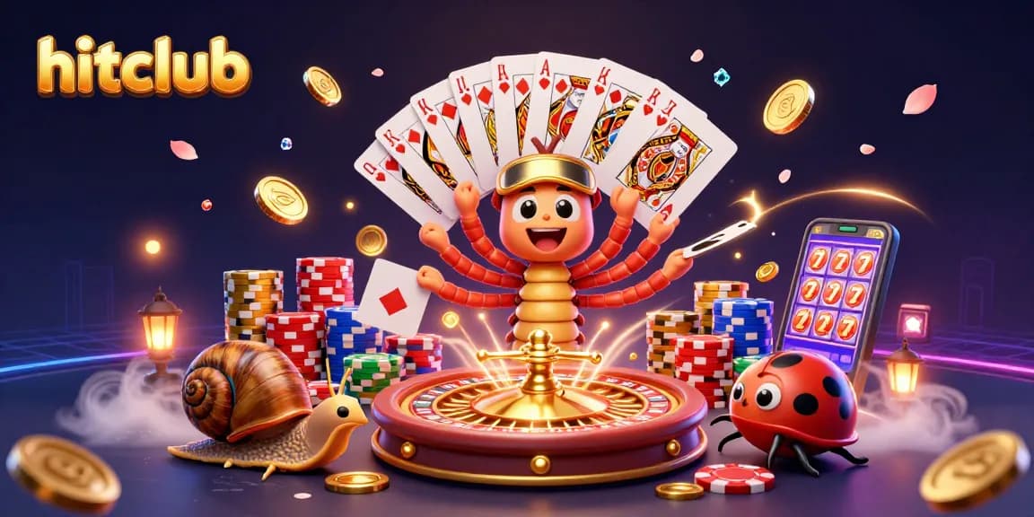 hitclub players enjoy a vibrant casino scene with animated characters and sparkling elements
