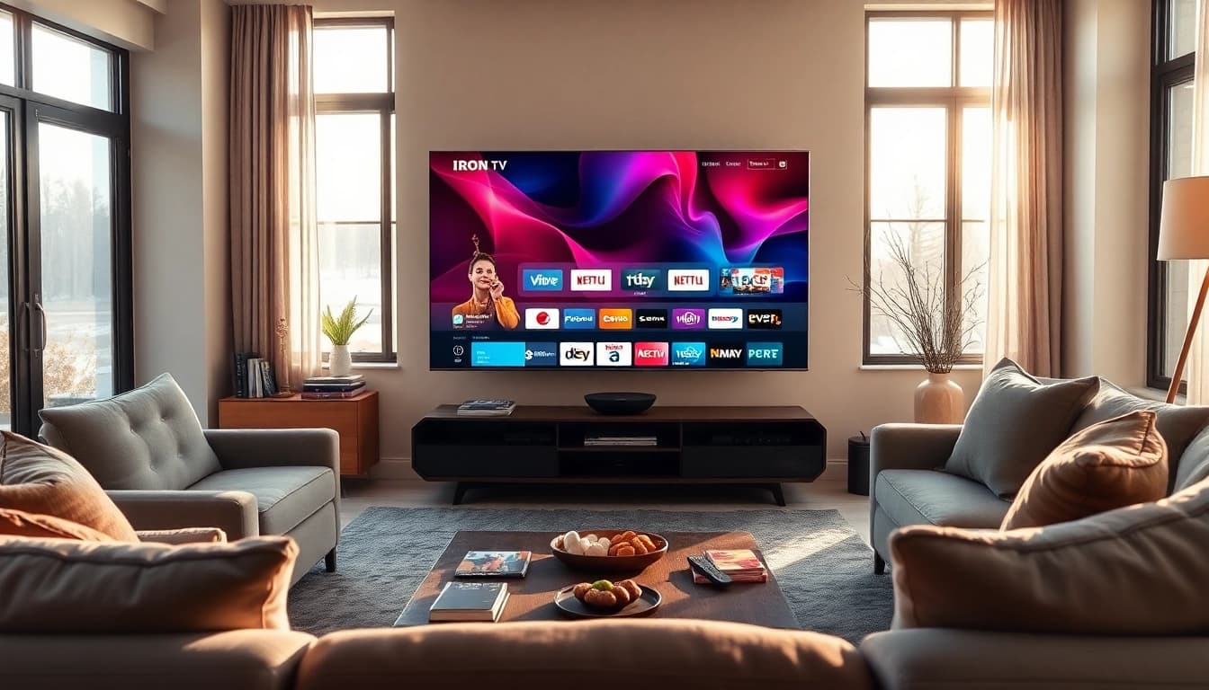 Enjoying the features of iron IPTV on a modern television in a cozy living room.