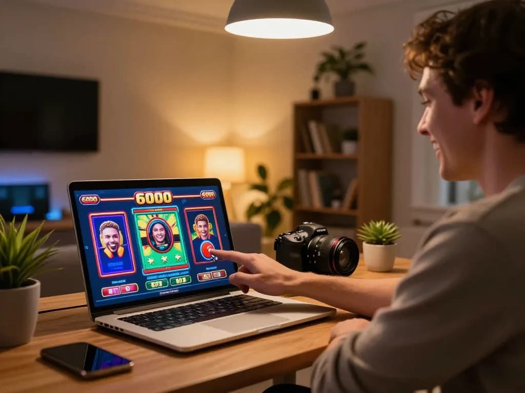 Engaged player enjoying slot6000 gameplay from a cozy home setup with laptop and personal touches.