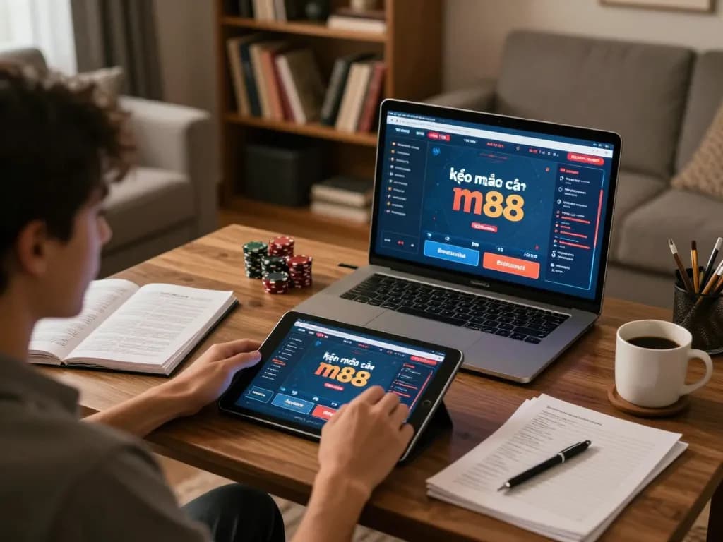 Tham gia kèo nhà cái m88 trên máy tính bảng tại nhà trong một không gian chơi game ấm cúng và chiến lược