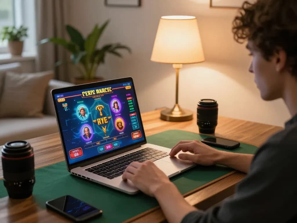 Experience thrilling gameplay with uu88 on a laptop in a cozy home environment.