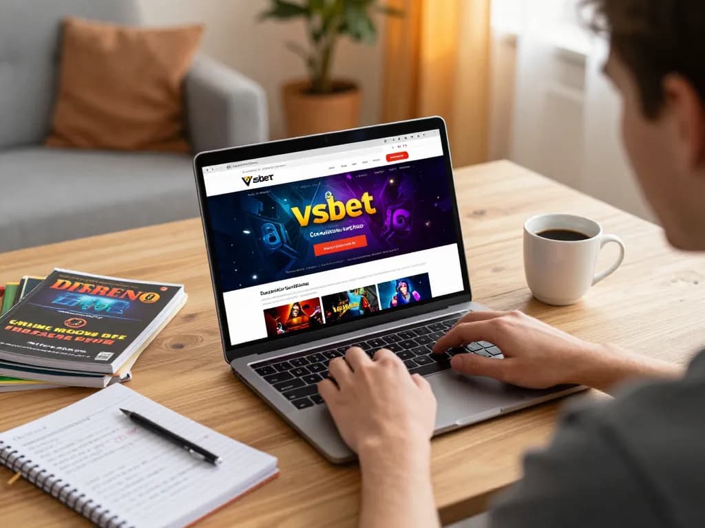 Engaging online gaming experience showing Vsbet on laptop, with strategic betting notes nearby.