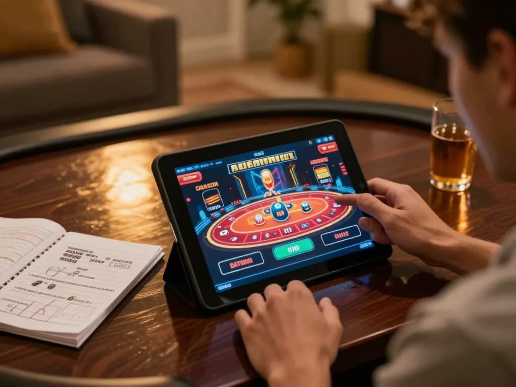 Engaging in online gambling at DN88 with strategy notes and a tablet interface.