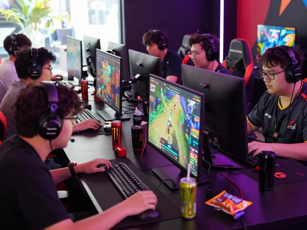 Engaged gamers enjoying nổ hũ hubet88 in a vibrant esports betting environment.