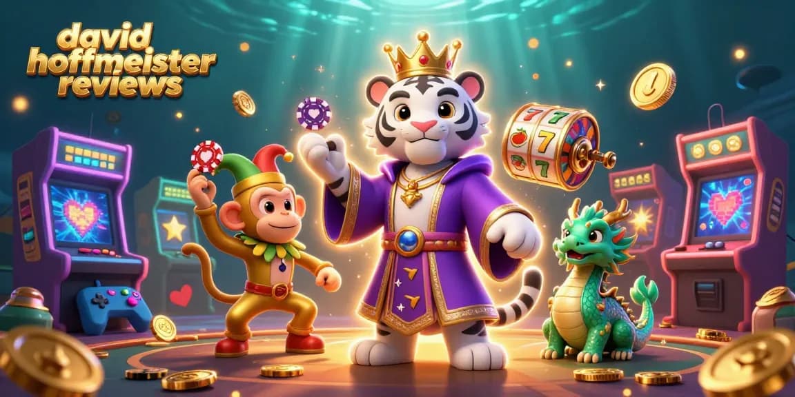 Engaging scene showcasing david hoffmeister reviews with a tiger and playful monkey in a casino