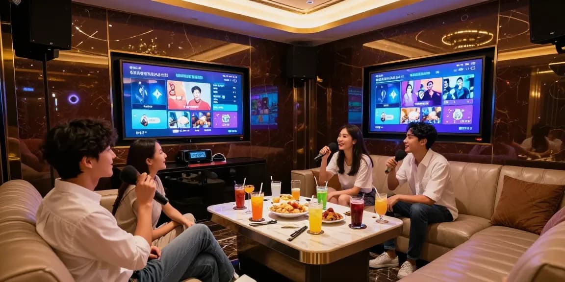 강남쩜오에서 즐거운 시간이 흐르는 프리미엄 노래방의 화려한 인테리어와 아늑한 분위기