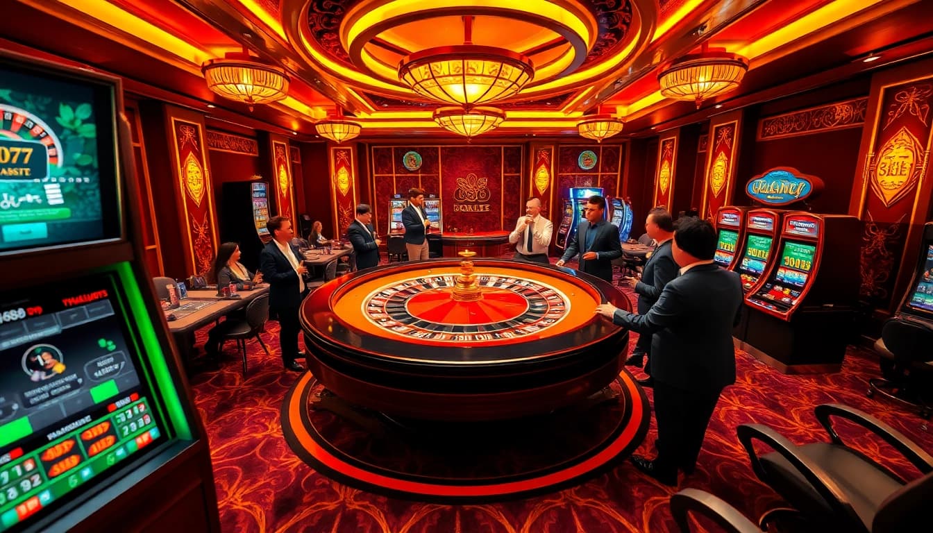 Play at the luxurious DH88 casino, featuring an exciting roulette table and vibrant atmosphere.