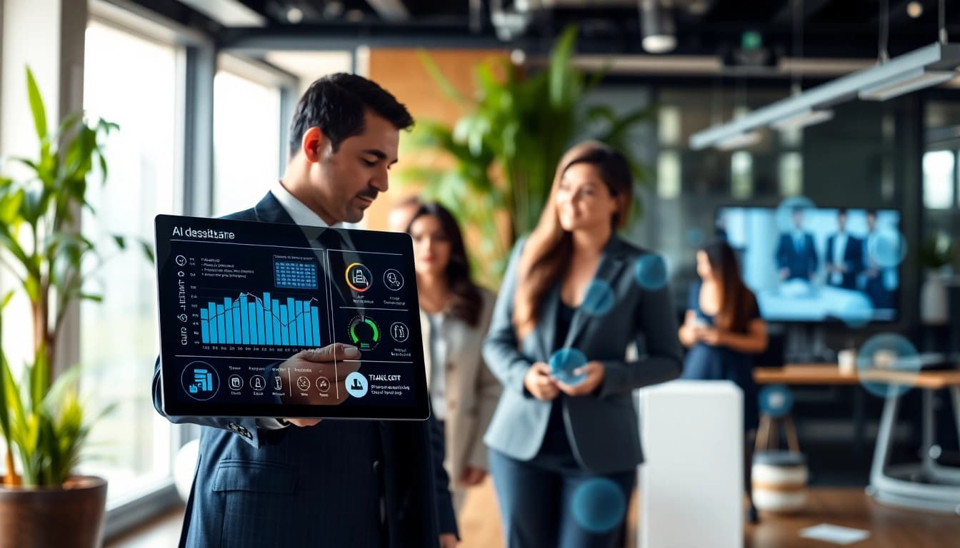 Utilize assistant for enterprise technology enhancing teamwork in a modern office.