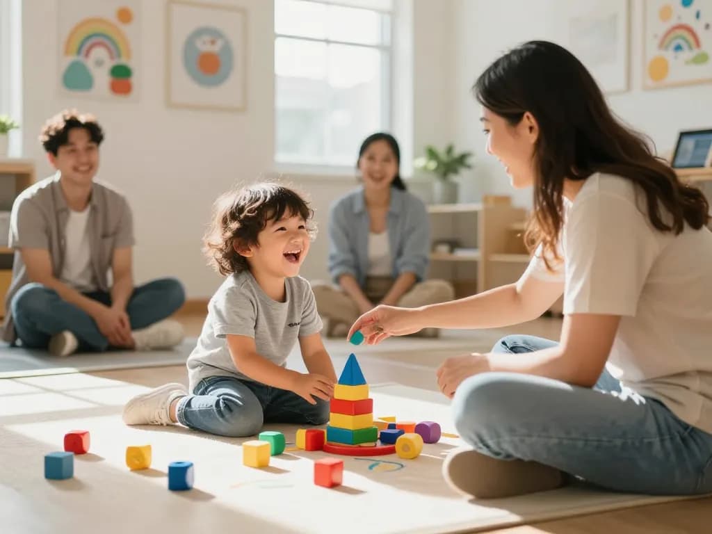 Advantage Therapy session featuring a child interacting with a therapist, highlighting a supportive and engaging atmosphere.