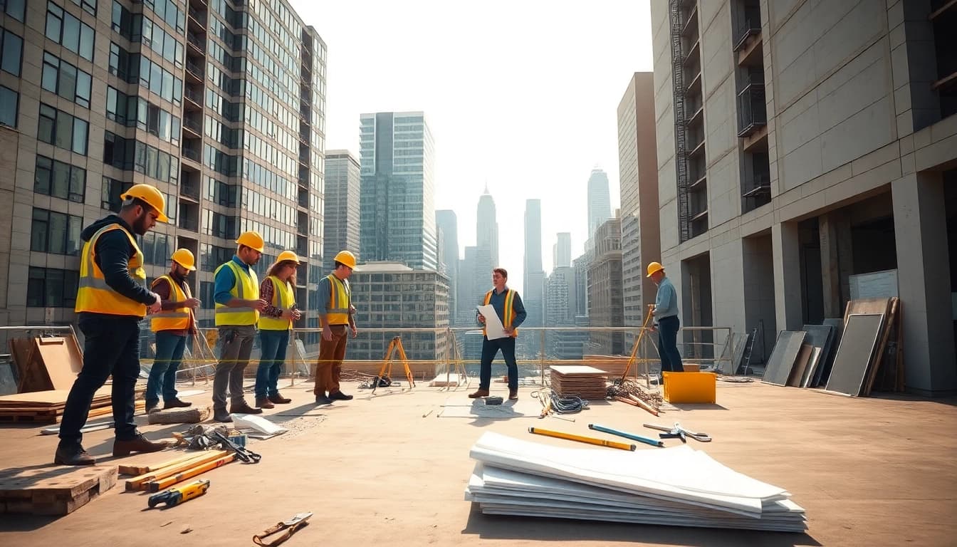 Manhattan General Contractor collaborating on a renovation project against a city skyline.