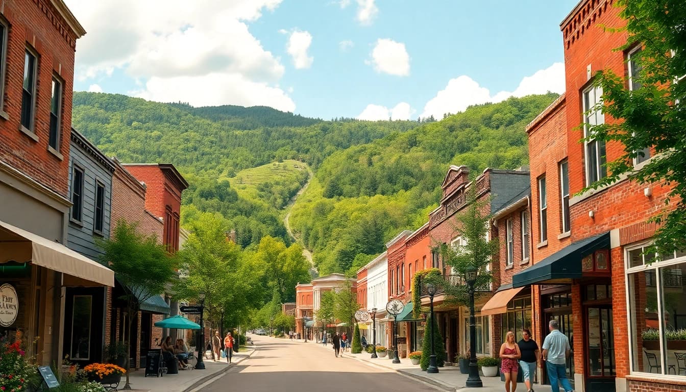 Explore Clarksburg's charming downtown street lined with shops and cafes.