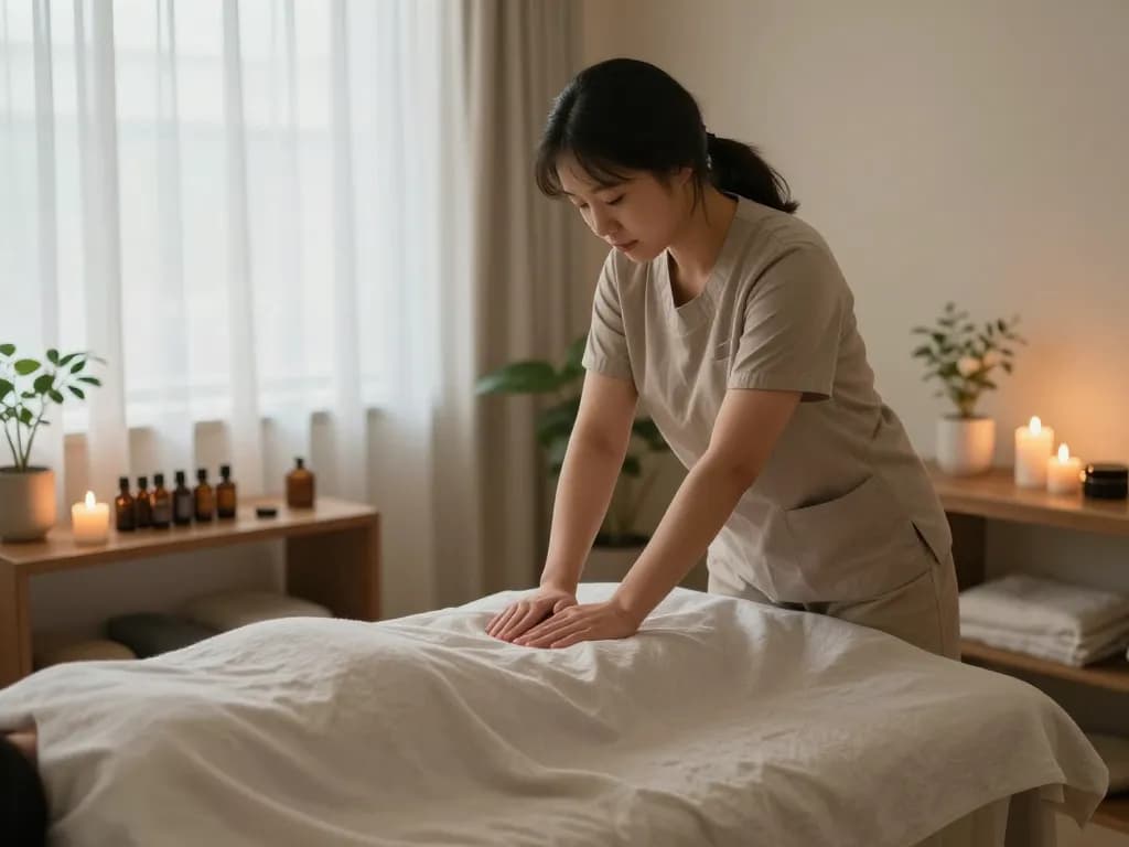 Experience calming 삼성동마사지 in a serene therapy room with soft lighting and essential oils.