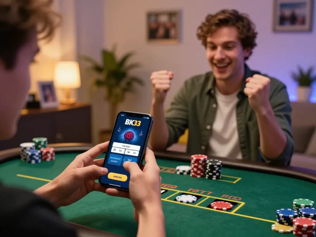Player enjoying BK33 mobile gaming experience with vibrant visuals and immersive gameplay at home