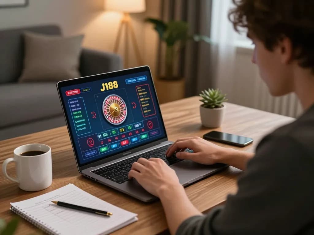Engaging player enjoying live dealer games at J188 while strategizing bets.
