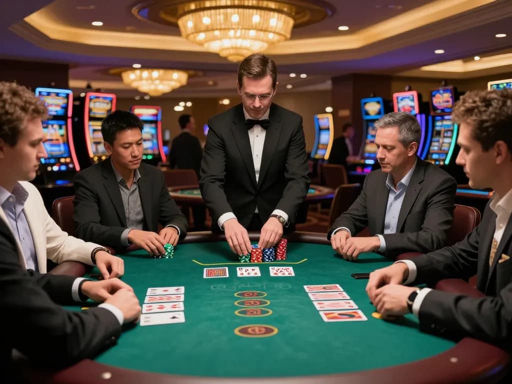 Players engaging in a thrilling blackjack game at 28bet casino, showcasing competitive atmosphere and strategic gameplay.