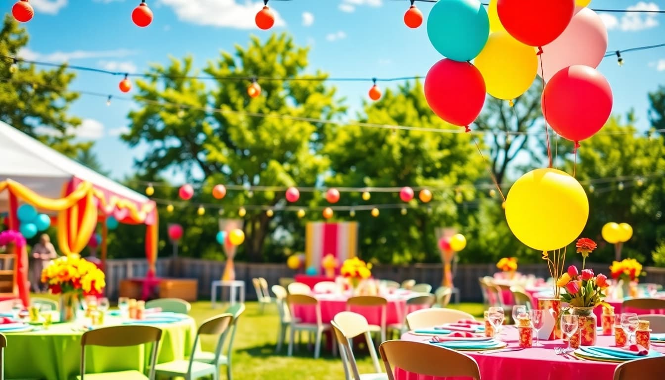 Find charming outdoor arrangements for Party Rentals Near Me, showcasing vibrant decorations and inviting settings.