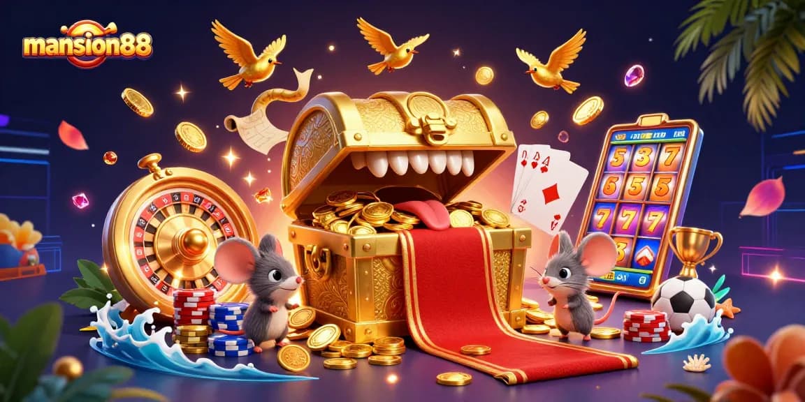 Engage with mansion88 through exhilarating sports betting and casino games in a vibrant 3D digital scene.