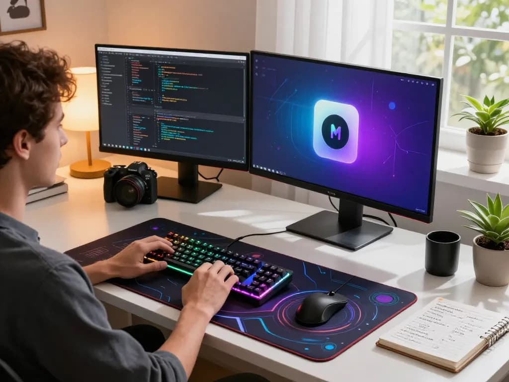 Engaged user configuring Molt bot AI on modern desktop with dual monitors and vibrant workspace.