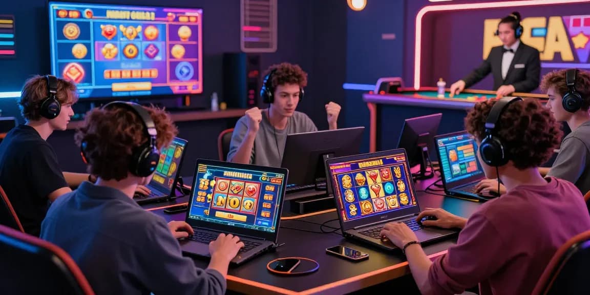 Exciting rokok88 slot gaming experience with diverse players enjoying vibrant digital games on multiple devices.