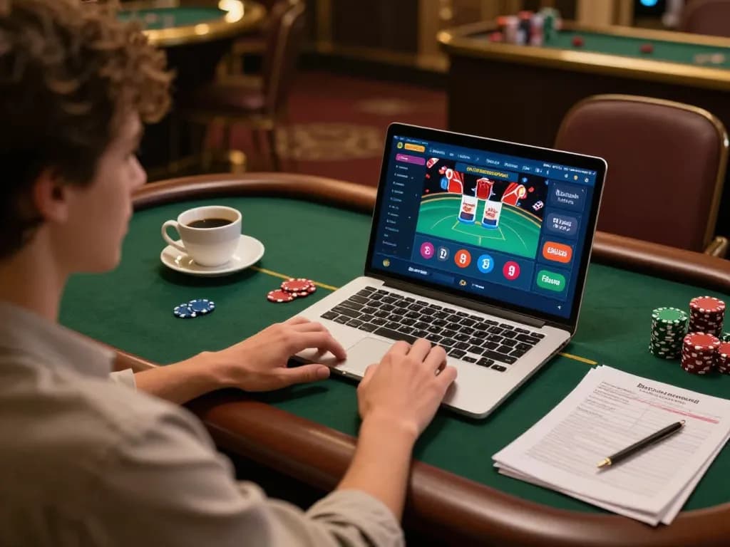 F168 đăng nhập while enjoying online poker gaming in a cozy home office.