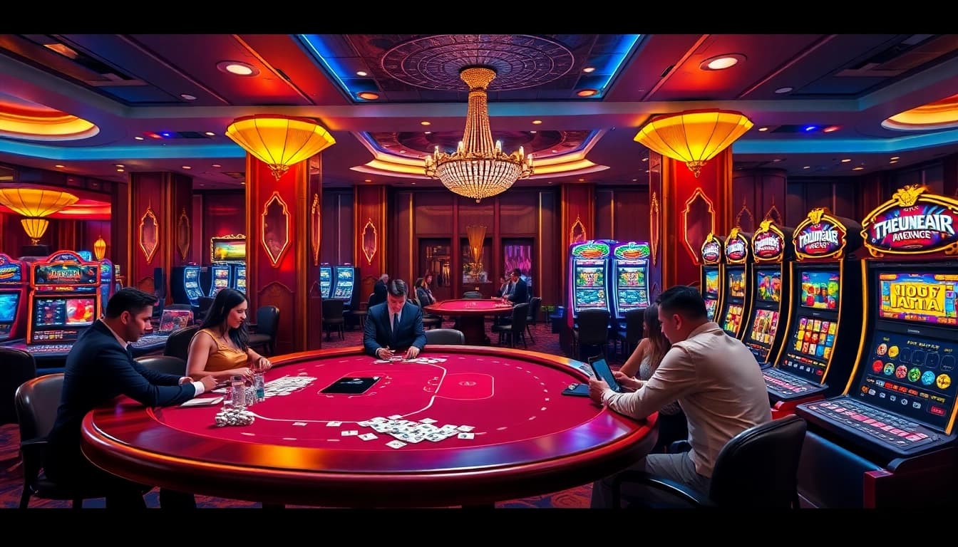 Players enjoying high-stakes action at https://789paka.com with vibrant casino tables and slot machines.