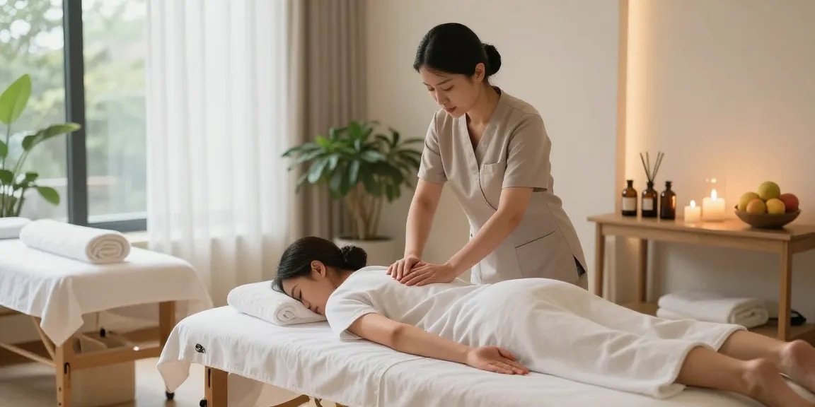 광주스웨디시 마사지실에서 스웨디시 마사지 시연하는 모습, 편안한 분위기를 자아냄