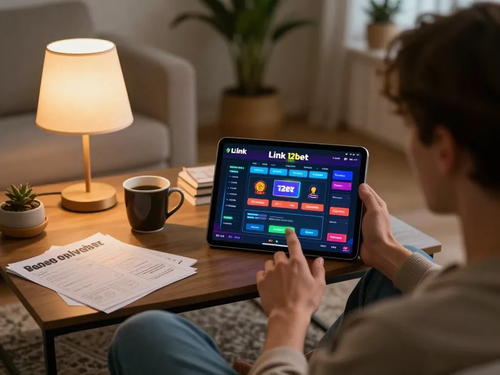 Người chơi thưởng thức Link 12bet trên máy tính bảng trong không gian thoải mái tại nhà, thể hiện môi trường cá cược trực tuyến
