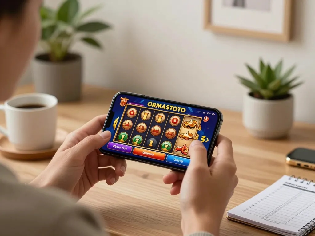 Engaging gameplay on the ORMASTOTO mobile casino app showcasing slots interface and bankroll notes.