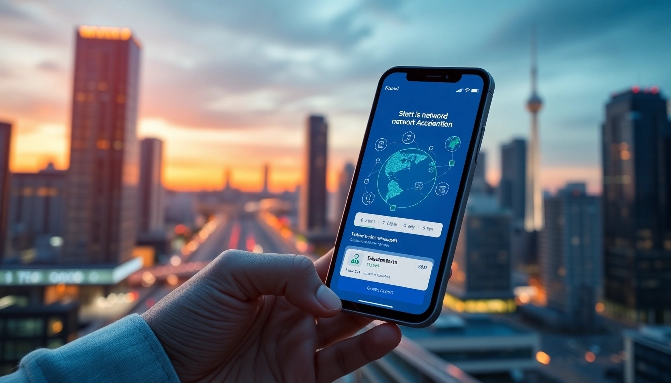 快连下载 app interface on a smartphone showcasing global network connectivity and acceleration features.