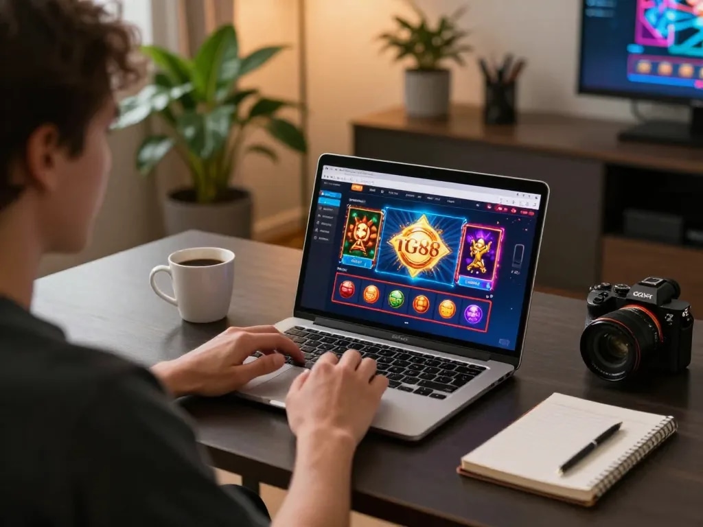 Person engaging in strategic gaming on TG88 platform, focused on online casino experience.